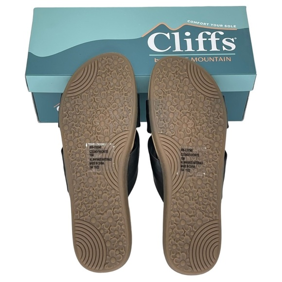Cliffs White Mountain Favorite Black Faux Leather Womens Slide Sandals Size 10M - Picture 15 of 16